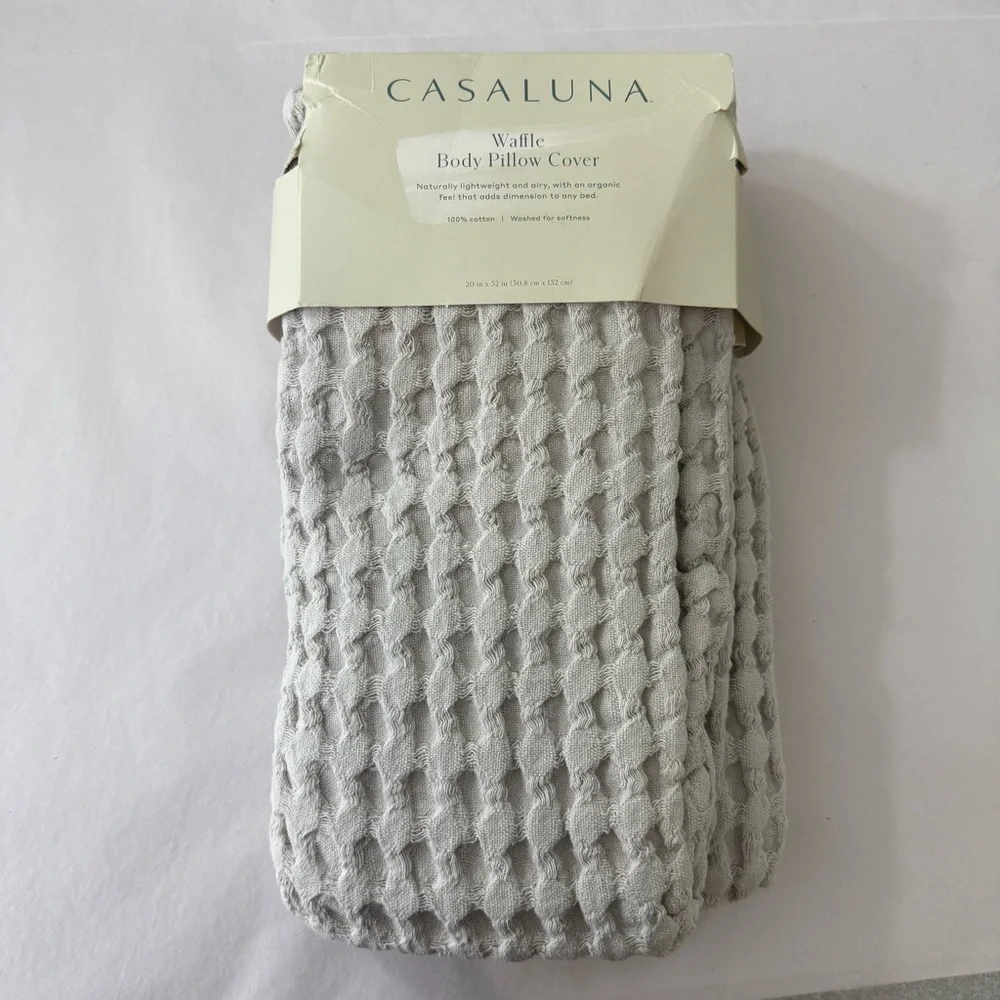 Casaluna Light Gray Waffle Body Pillow Cover New 20 x 52 100% Cotton